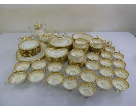 An Aynsley dinner service, Gold Dowery pattern 7892 to include plates, bowls cups, saucers and a sauce boat (108)