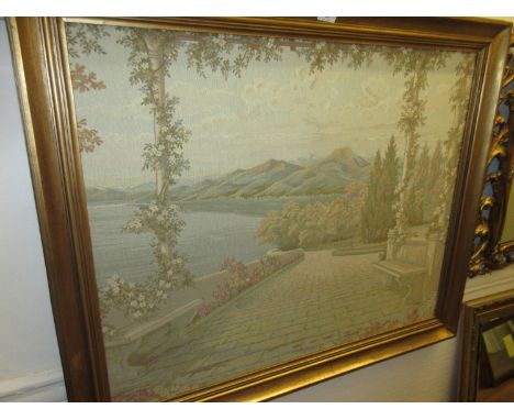 Rectangular gilt framed machine woven tapestry picture together with a reproduction vintage style radio 