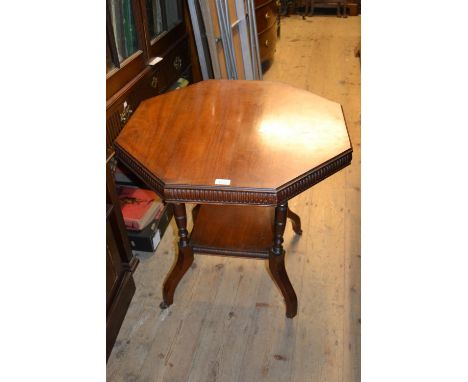 Late Victorian octagonal walnut occasional table, together with a Victorian square two tier bamboo occasional, a reproduction