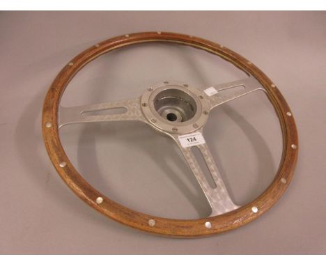 Cast aluminium wooden and mother of pearl inlaid car steering wheel 