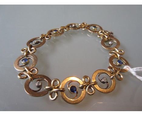 15ct Yellow gold bracelet set alternating diamonds and sapphires 