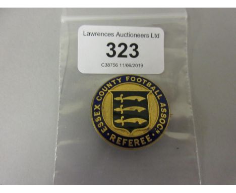 Circular gilt metal and enamel Essex County Football Association referee badge 