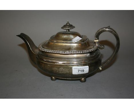George III London silver teapot having silver handle engraved with monogram, makers mark SR 