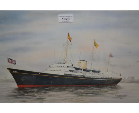 D. John Wood, signed coloured print of H.M.Y Britannia, Audrey F.M. Courtenay, watercolour, landscape and a quantity of other