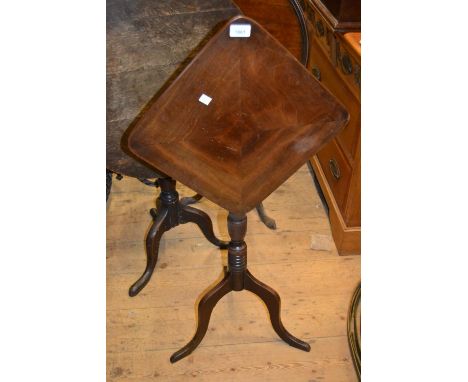 19th Century square mahogany tilt-top pedestal table on tripod support 