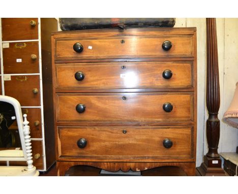 Early 19th Century  mahogany boxwood line inlaid and rosewood crossbanded straight front chest of four graduated drawers with