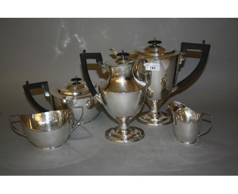 Early 20th Century five piece oval silver tea and coffee service including hot water pot, Birmingham 1919 