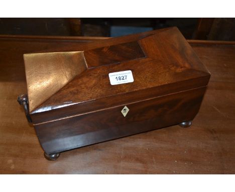 19th Century mahogany sarcophagus shaped tea caddy 