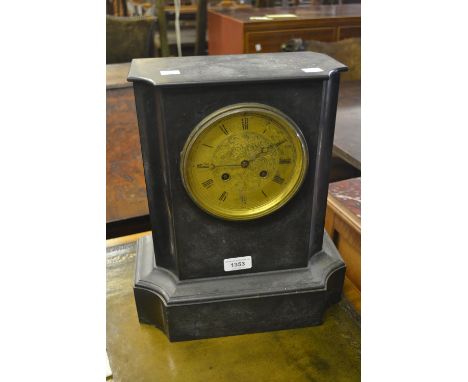 Large 19th Century black slate mantel clock, the engraved brass dial with Roman numerals, signed A.E. Savory et Sons, No. 782