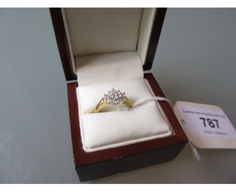 Modern 18ct yellow gold and multiple diamond set ring of lozenge shaped cluster design 