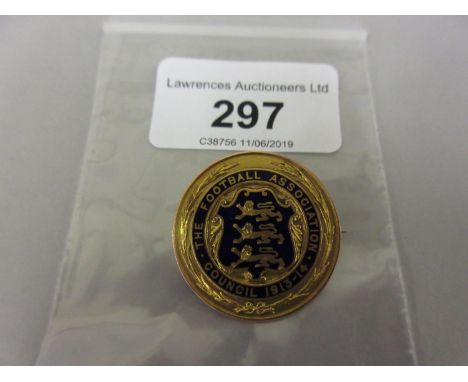 9ct Gold and enamel Football Association Council badge, season 1913 / 14 