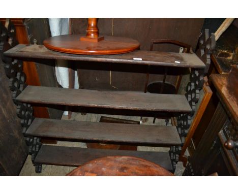 19th Century oak Gothic style open bookcase together with a mahogany and pine three shelf wall bracket 