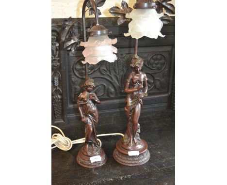 Pair of reproduction brown patinated resin figural table lamps 