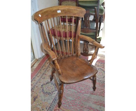 Victorian elm and beech stick back kitchen elbow chair 