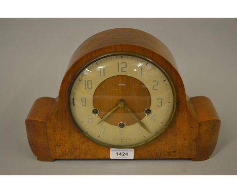Mid 20th Century Smiths three train walnut mantel clock 
