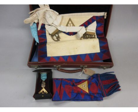 Masonic gold plated medal, gloves, sash etc. in original case 