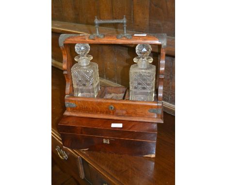 Three bottle tantalus (at fault), a mahogany writing box (at fault) and a gilt wall bracket) 