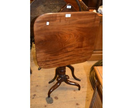 George III square mahogany pedestal table on turned centre column and tripod base 