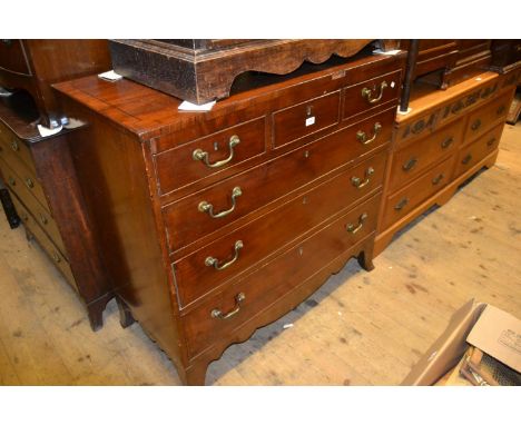 19th Century mahogany straight front chest of three short and three long drawers with brass swan neck handles and splay brack