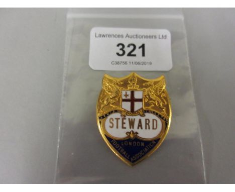 Gilt metal and enamel London Football Association steward badge 