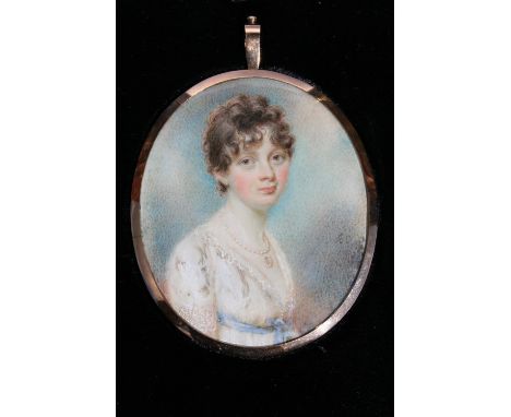 Fine early 19th Century miniature oval watercolour head and shoulder portrait of Francis Anne Emily (nee Vane-Tempest), the M