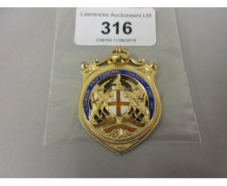 1910 Gilt metal and enamel London Professional Charity Fund medallion 