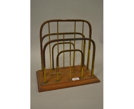 Edwardian gilt brass and mahogany table top magazine rack 