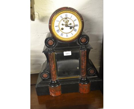 19th Century black slate and rouge marble two train mantel clock 