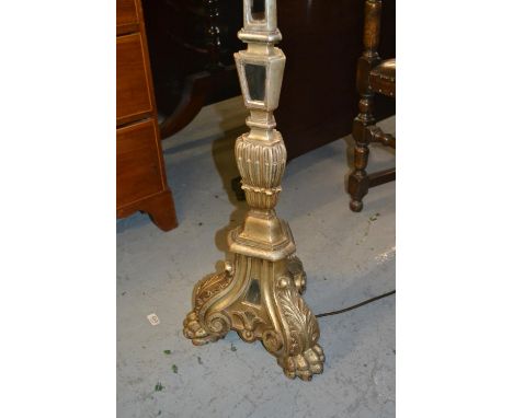 Silvered wood and mirror inset standard lamp in antique style 