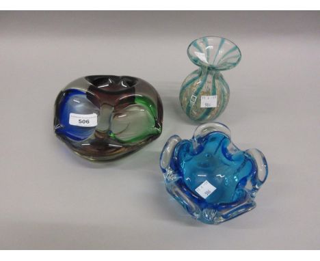 Murano type three division bowl, small Art glass bowl and an Mdina glass vase 