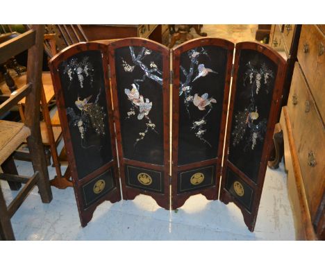 Japanese lacquer mother of pearl inlaid four panel draught screen 