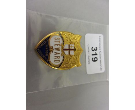 Gilt metal and enamel London Football Association steward badge 