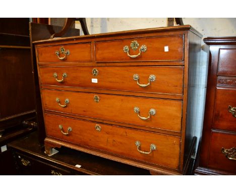 19th Century mahogany straight front chest of two short and three long graduated drawers with brass handles and escutcheons o