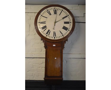 18th Century Parliament clock having stripped oak and pine polished case with re-painted 24.5in diameter dial with Roman nume