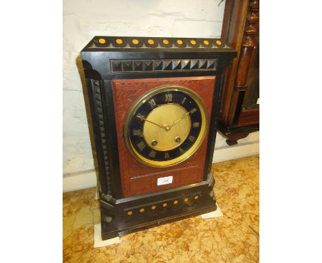 Large 19th Century black slate and rouge marble mantel clock, the rectangular case enclosing a gilt brass and black dial with