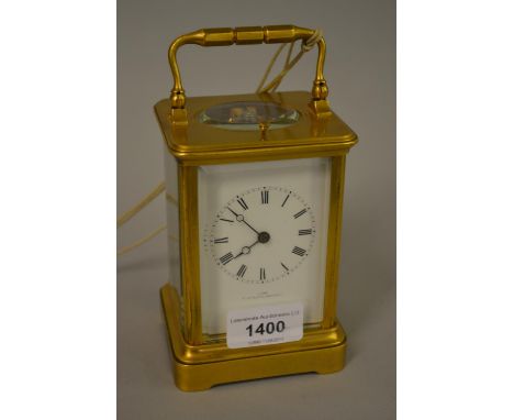 20th Century gilt brass cased carriage clock having repeat function and enamel dial with Roman numerals, inscribed Dent, 21, 