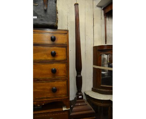 Mahogany bed post standard lamp together with a brass oil standard lamp (for restoration) 
