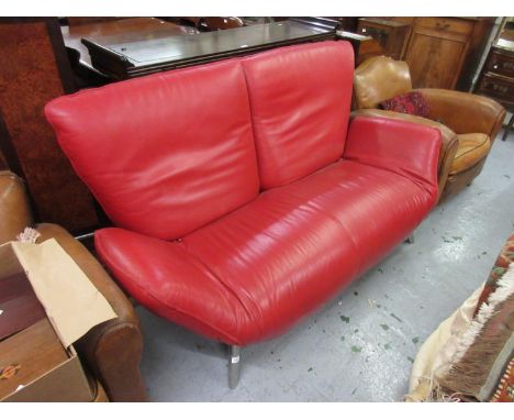 20th Century red leather drop end sofa on polished aluminium supports 