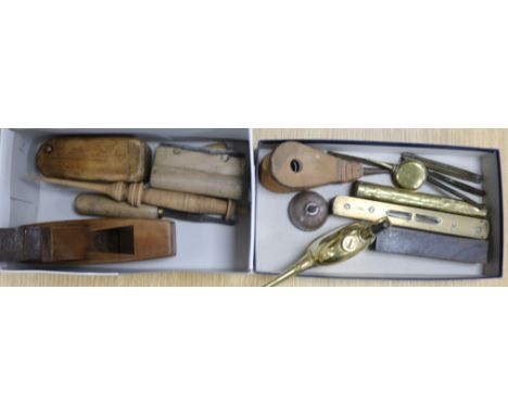 A pair of miniature Bellows and a collection of woodworking and other tools