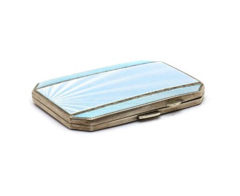 An Art Deco guilloche enamelled cigarette case,by Joseph Gloster Ltd, Birmingham 1921, the lid with a two-toned blue enamel o