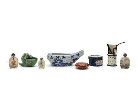A collection of Chinese and Japanese miscellaneous,20th century, comprising: a water pipe, of cylindrical form, painted with 