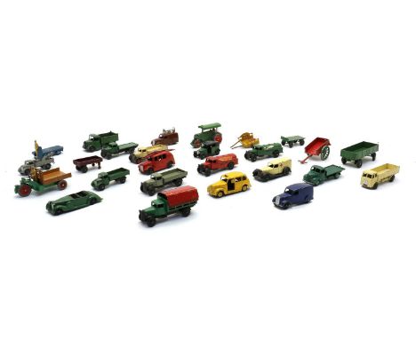 A collection of Dinky Toys, to include a Barford Roller, B.E.V. Truck, a Bentley Ambulance, Streamline Fire Engine, and flatb