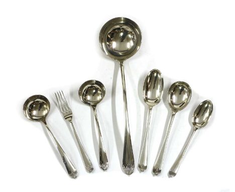 A canteen of silver flatware for twelve place settingsby Elkington &amp; Co, Birmingham 1915, with lift out green baize lined