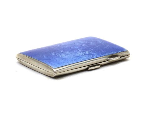 An Art Deco guilloche enamelled silver cigarette case,by Hemming &amp; Walton, Birmingham, 1929, with blue enamel over a spir