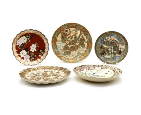 A collection of six Japanese Satsuma ware plates, early 20th century, painted with samurai, arhats, boys or flowers, 24.2 to 