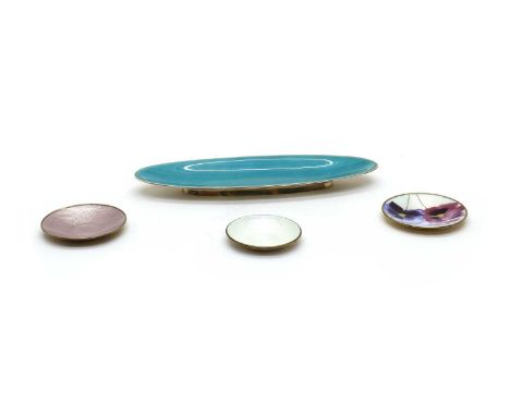 A Norwegian silver trinket dish,early 20th century, by David Andersen, Oslo, of oval form, with teal guilloche enamel, stampe