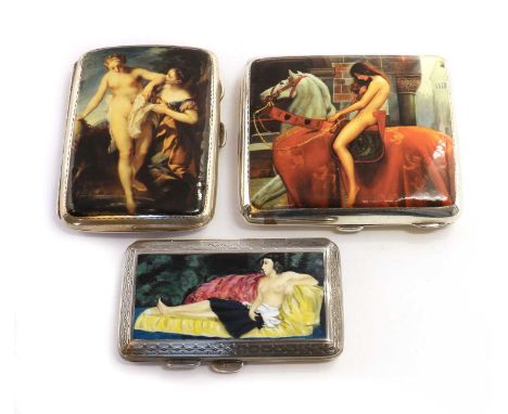 Two George V silver cigarette cases, by Joseph Gloster Ltd, Birmingham 1913 and 1918, each with engraved foliate decoration; 