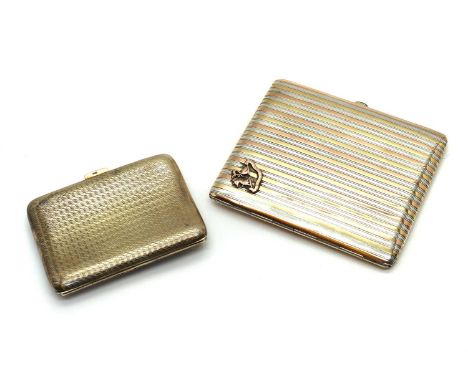 A partially gold plated tri-tone French sterling silver cigarette case,possibly by Georges Malneux, imported by Stockwell &am