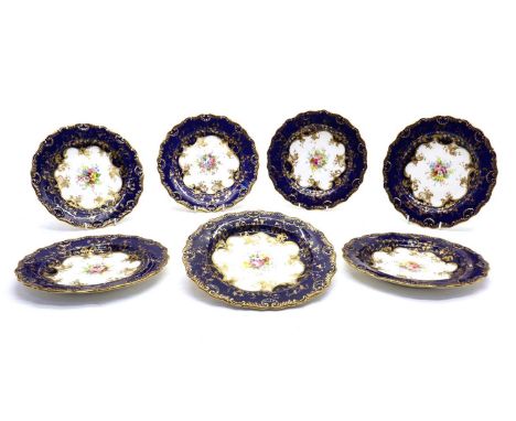 A Royal Worcester part dessert service, 1899-1900, comprising a twin-handled oval dish, 29cm wide, a pair of twin-handled squ