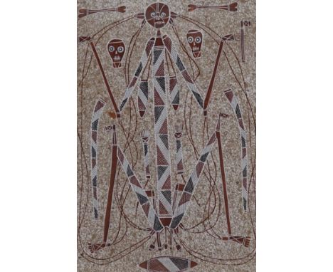 Bruce Nabegeyo (c.1949-2009), Aboriginal mixed media on paper, Stylised figure, 57 x 39cm. Condition - good